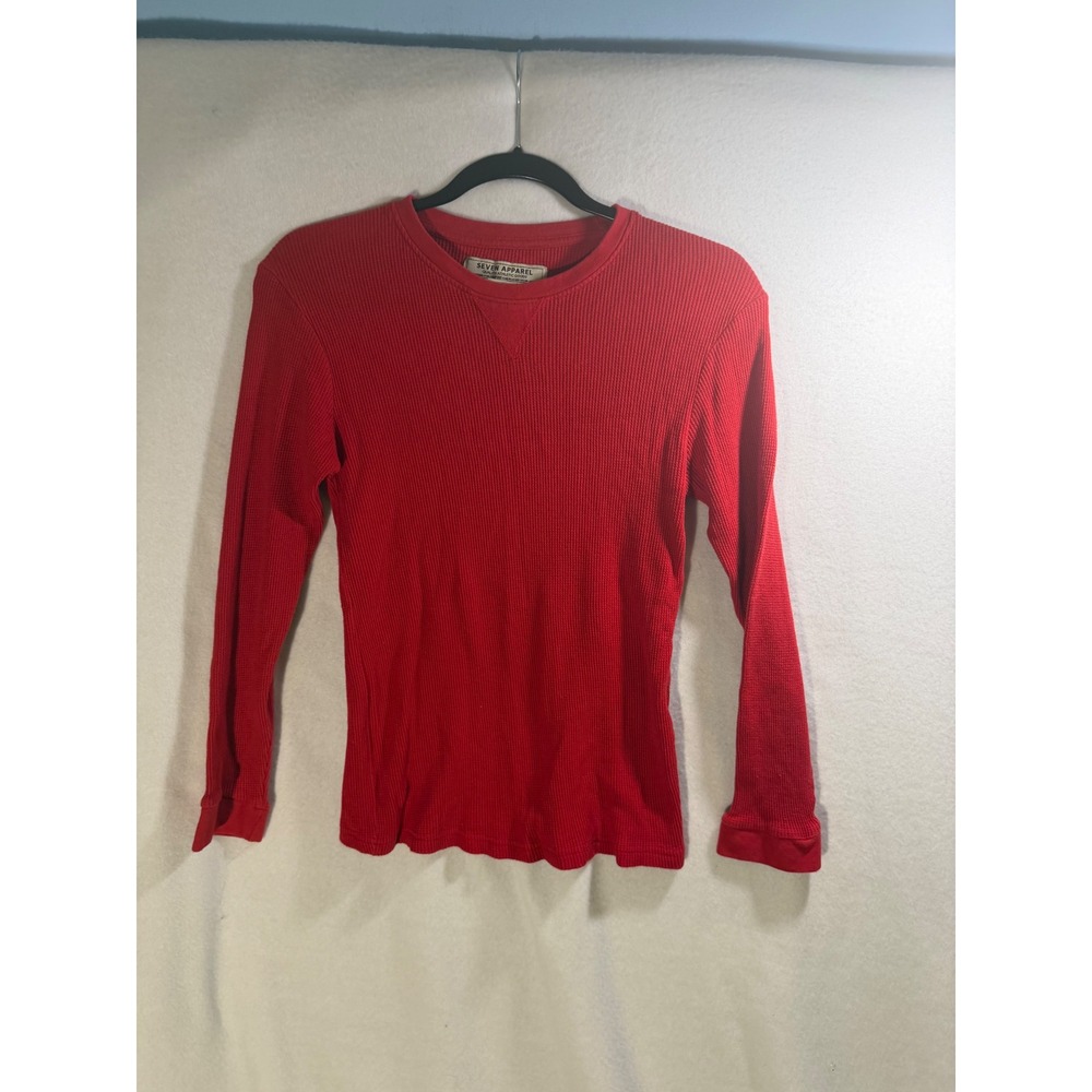 Seven Apparel Boys Red Waffle Knit Thermal Long Sleeve Shirt Size L 14-16